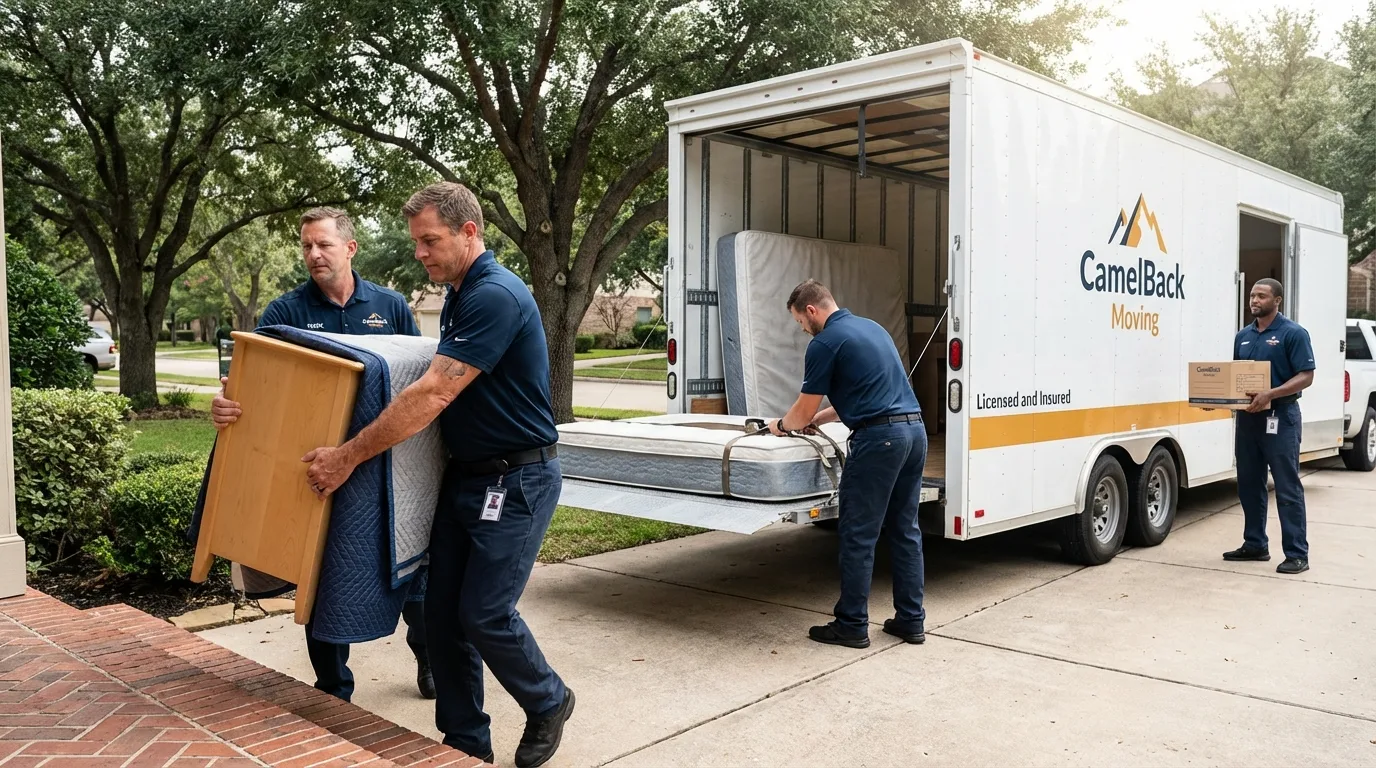 Crew loading residential truck for cross-state move from Rogersville, MO