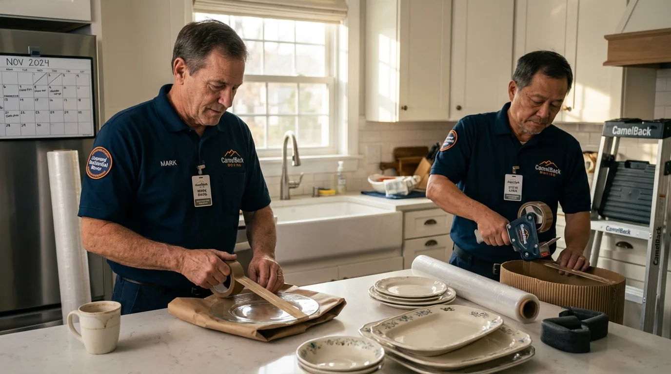 Professional crew packing kitchen dishware in Rogersville, MO